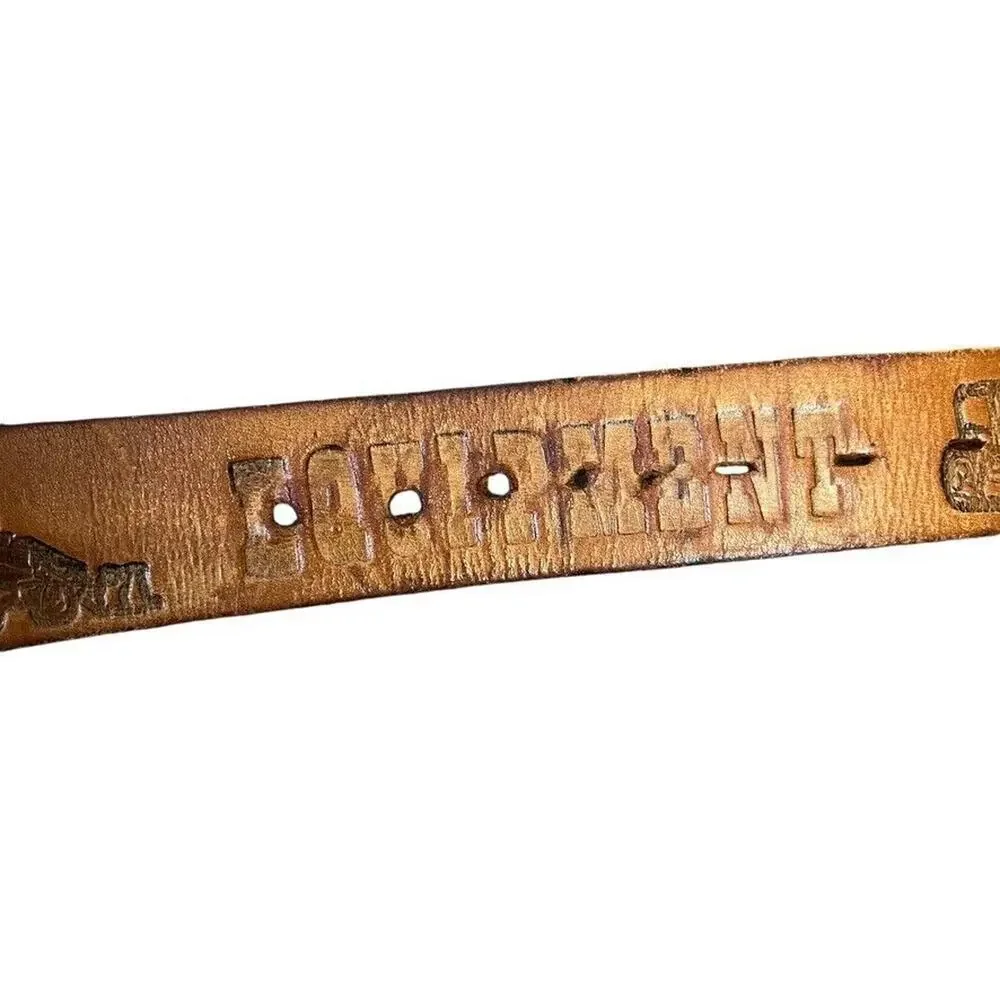 Mens Leather Tooled Belt Strap & Buckle Bill Equipment Operator Western 34-40